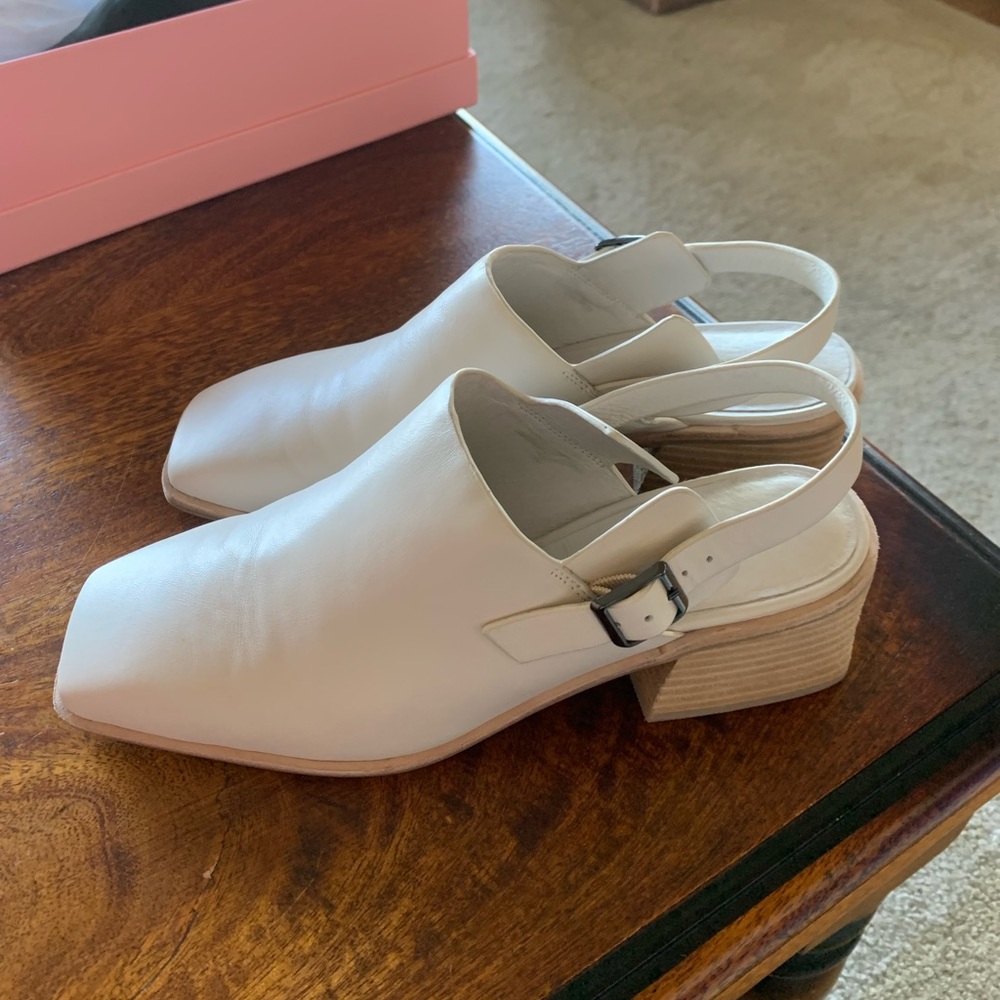 intentionally square toe mules